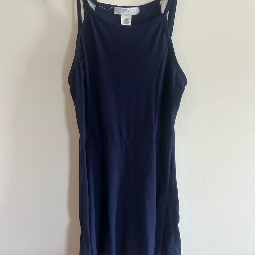 Planet Gold navy Blue HalterMini Dress